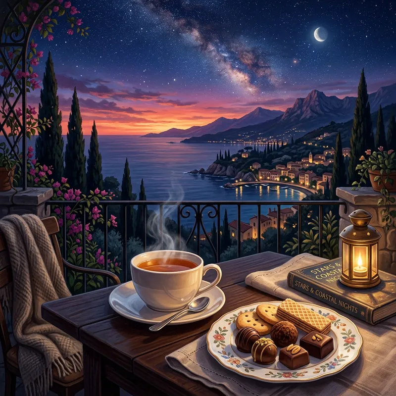 Enchanting Tea Time Illustration | Starry Night Landscape