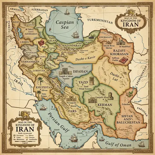 Detailed Iran Kingdom Map: Provinces, Cities & Landmarks