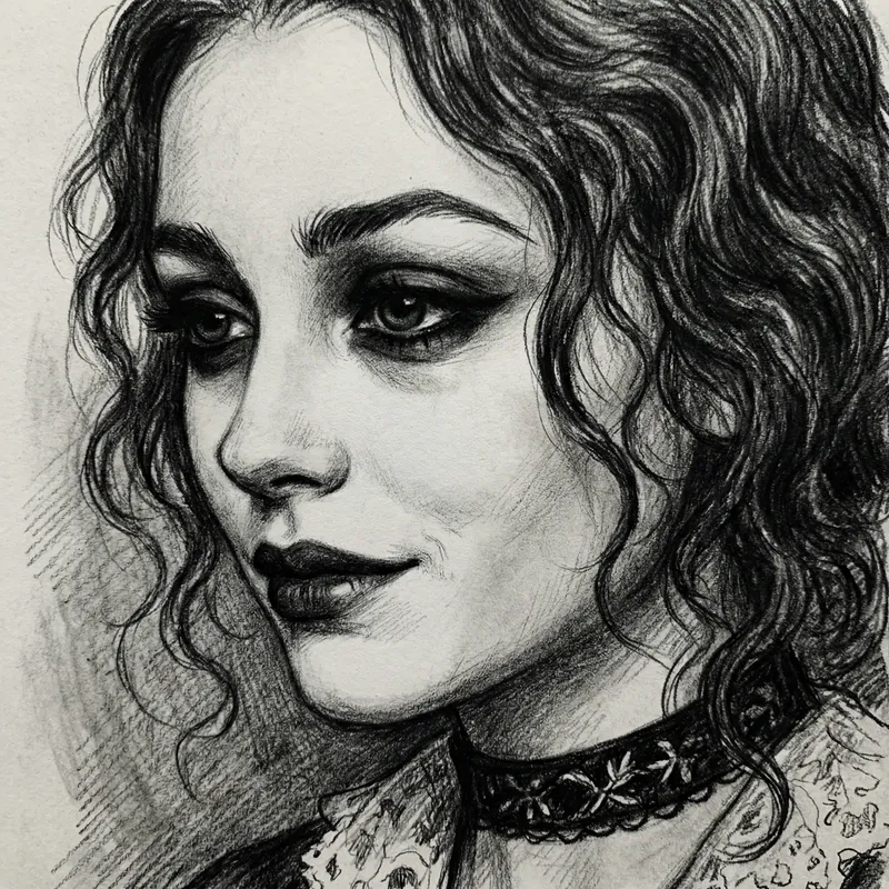Gothic Style Sketch of a Young Woman
