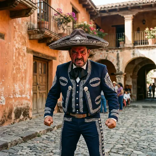 Intense Angry Mexican Man in Traditional Charro Suit