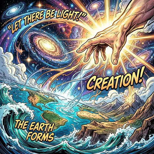 Epic Comic Illustration of World Creation