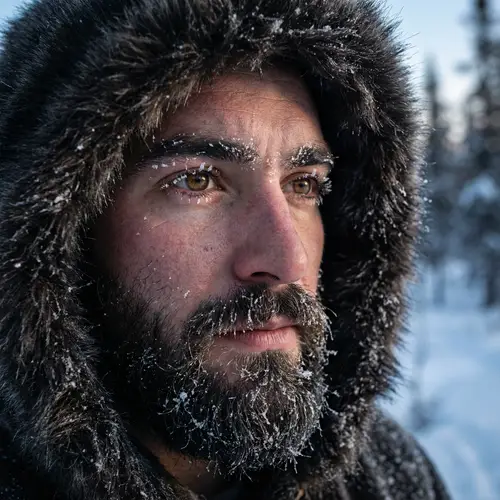 Ultra HD Portrait of a Rugged Man in Snow