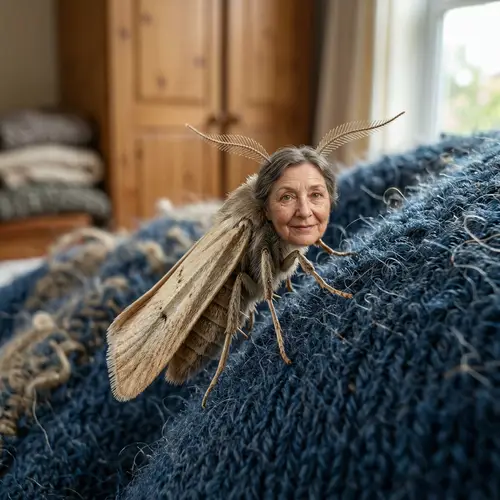 Realistic Human-Faced Clothing Moth Art