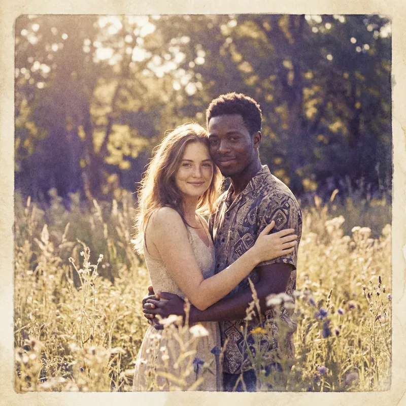 Young Love in a Sunlit Meadow: A Watercolor Romance