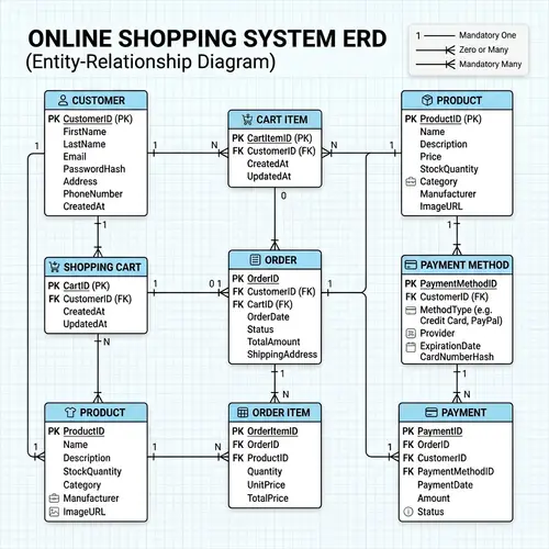 Online Shopping System ERD: Customers, Products, Orders