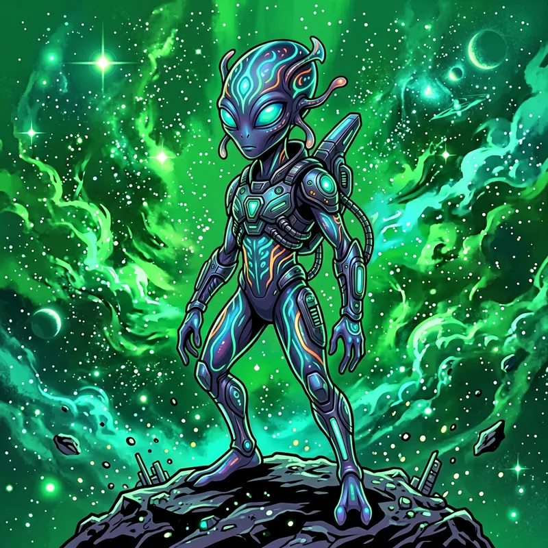 Glowing Alien Creature Illustration for T-Shirt Design