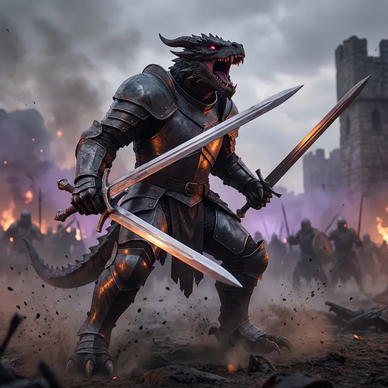 Dragonborn Black Skin Paladin with Dual Swords Dragonborn Black Skin Paladin with Dual Swords