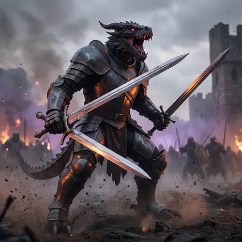 Dragonborn Black Skin Paladin with Twin Swords