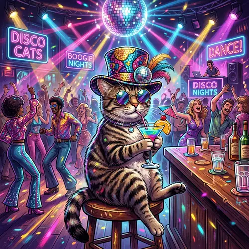 Silly Hat Cat at Disco: Fun, Excitement, Absurdity