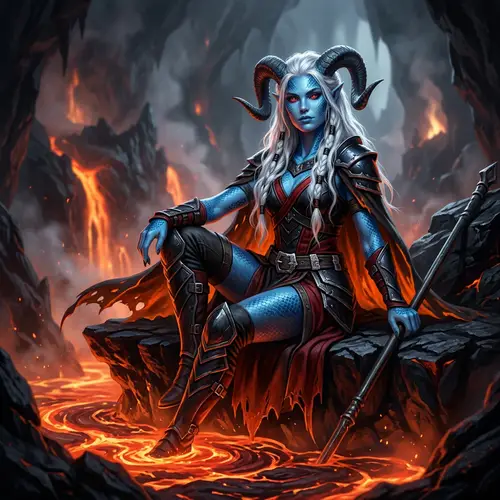 Mystical Woman with Horns in Lava | Powerful & Serene Presence