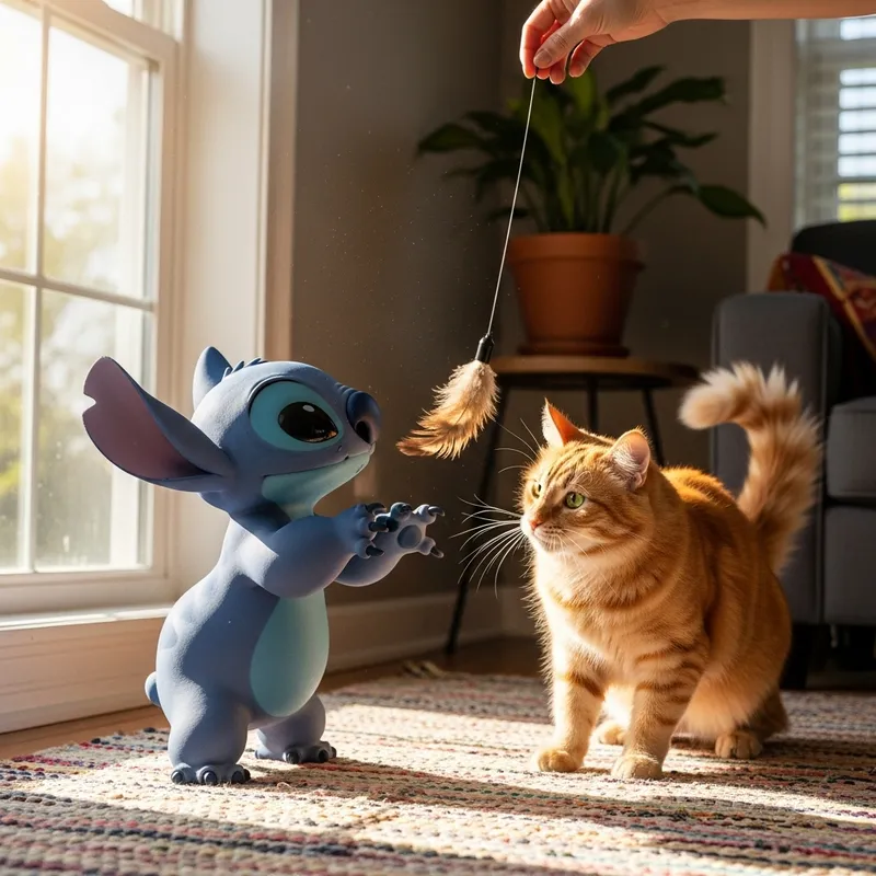 Stitch Playing with a Cat - Fun Moments