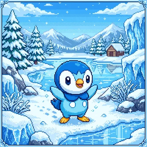 Cute Pixel Art of Piplup - Vibrant Pokémon Design