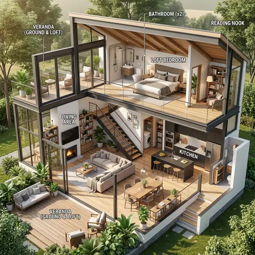 3D Loft House Floor Plan Design Overview