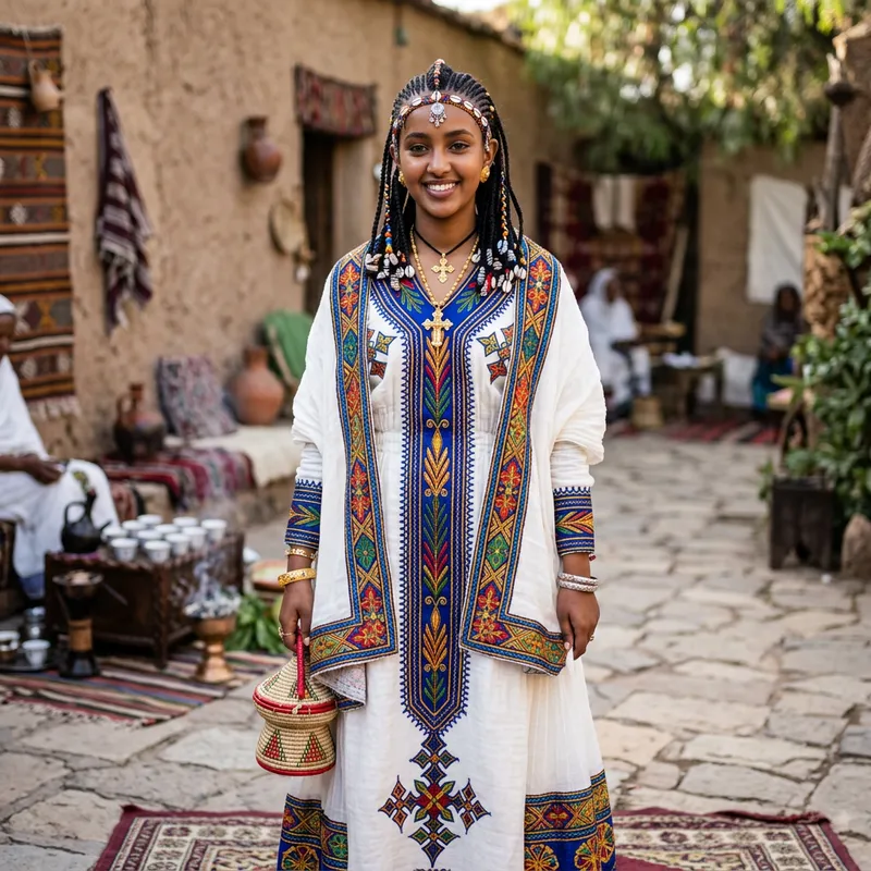 Beautiful Eritrean Girl in Traditional Habesha Attire