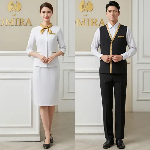 Elegant Receptionist Uniforms with Gold Accents