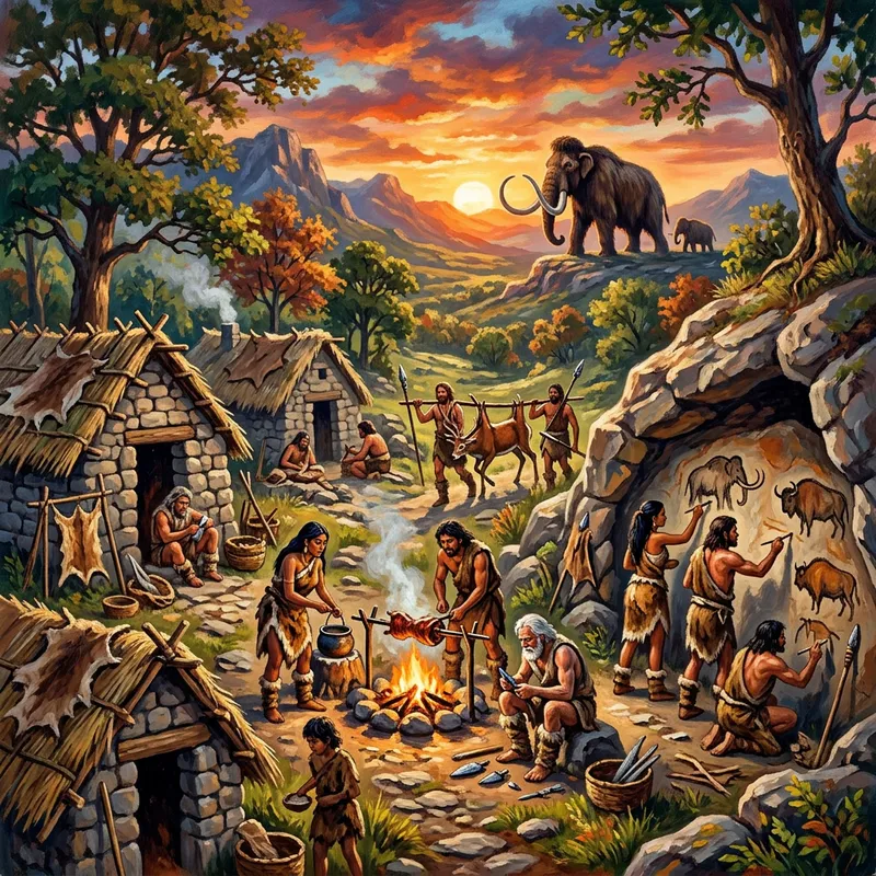 Colorful Stone Age Scene | Vivid Primitive Era Illustration