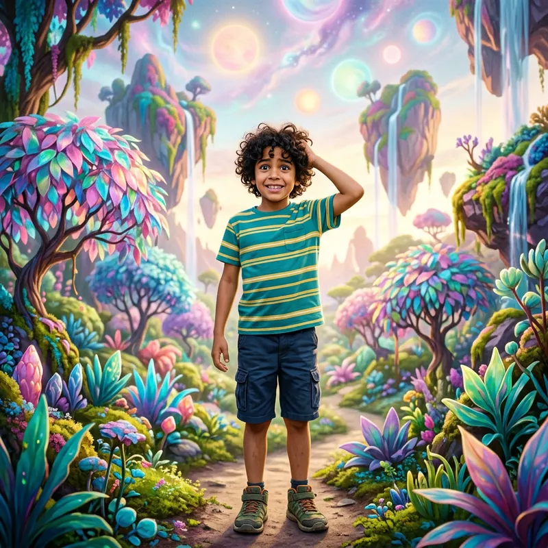 Curly Haired Boy in a Colorful World