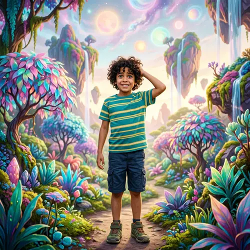 Curly Haired Boy in a Colorful World