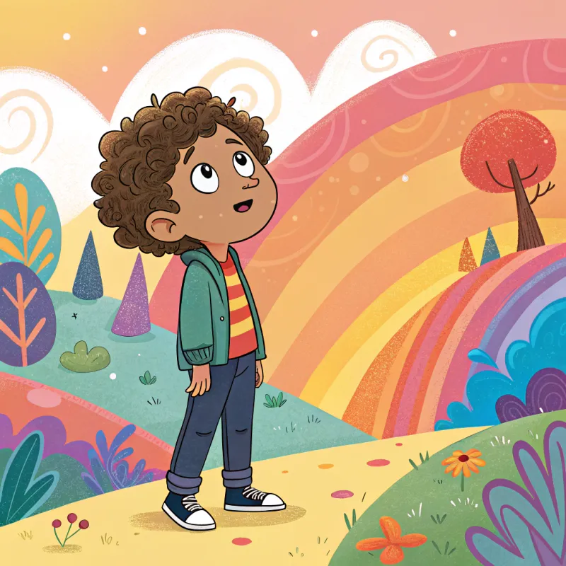 Curly Haired Boy in a Colorful World Curly Haired Boy in a Colorful World