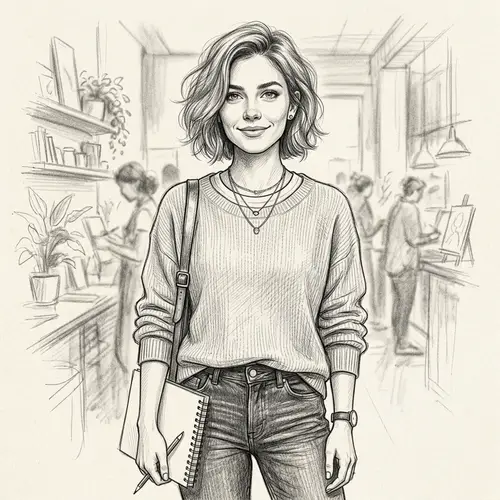 Confident Trendy Young Adult Female Caucasian Portrait Sketch