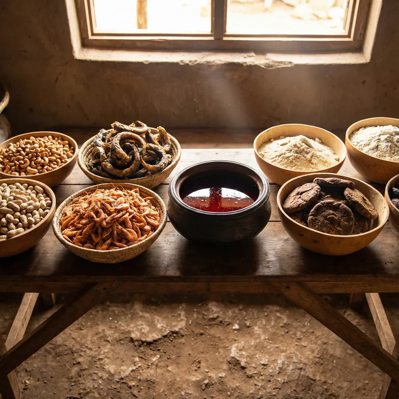 Native Foods Collection: Palm Oil, Crayfish, Dried Fish & More | Traditional Market Setup