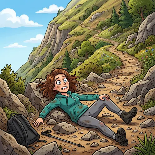 Cartoon Woman Trips Over Rocks on Ground | Cartoon Image