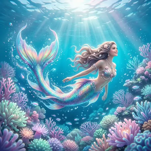 Surreal Underwater Mermaid Scene with Dreamy Pastel Colors | Ocean Fantasy