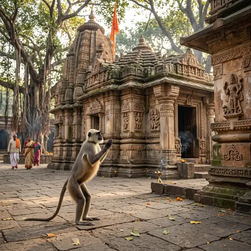 Respectful Monkey at Ancient Temple of Lord Ram