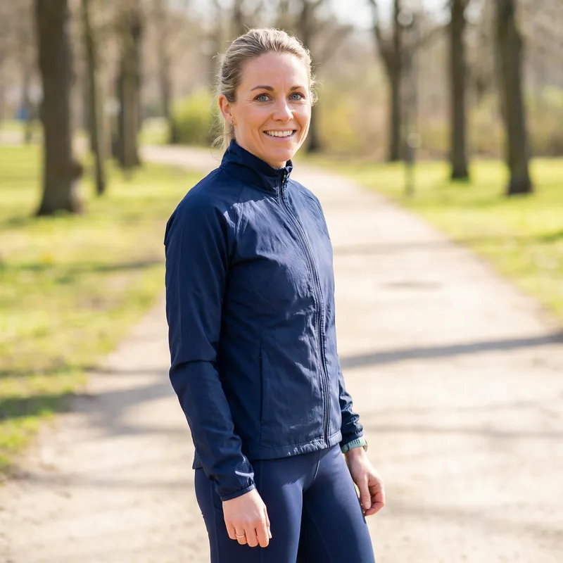Athletic Blonde Woman with Blue Eyes