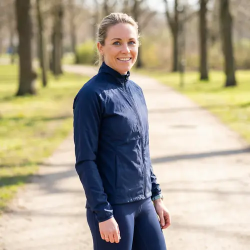 Athletic Blonde Woman with Blue Eyes