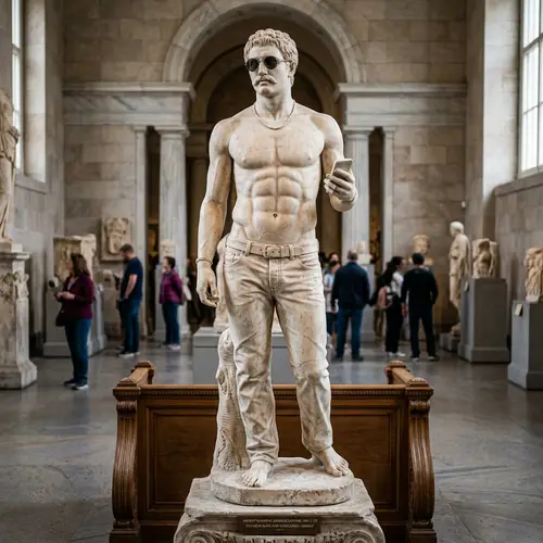 Unique Ancient Greek Marble Statue with Modern Twist