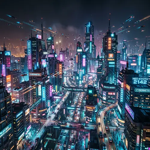 Futuristic Cyberpunk Cityscape with Vibrant Neon Colors