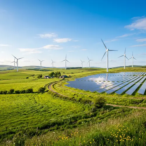 Renewable Energy Landscape with Wind Turbines and Solar Panels
