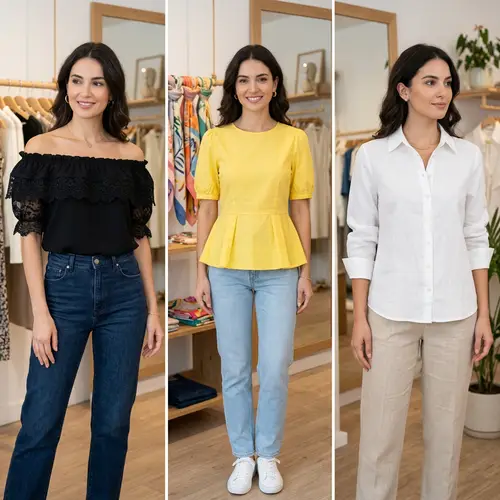 Stylish Women's Tops: Chic Black, Vibrant Yellow, White Button-Up