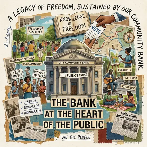 Public Freedom Collage Featuring a Central Bank