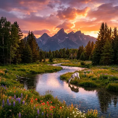 Tranquil Sunset Landscape with Mountain Range Views
