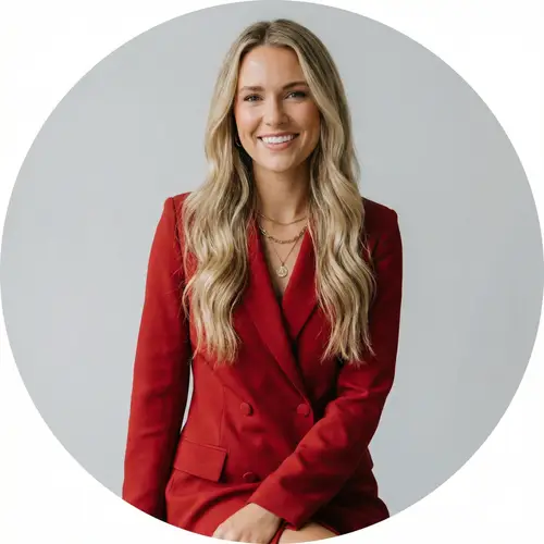 Stunning Woman in Mini Red Dress with Long Blonde Hair