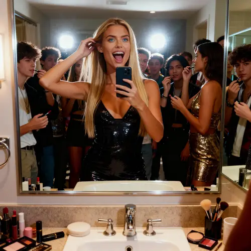 Fun Bathroom Mirror Selfie with Friends