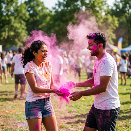 Two People with Pink Powder - Vibrant Imagery
