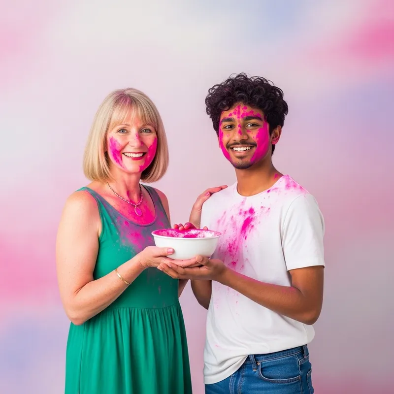 Two People with Pink Powder - Vibrant Imagery