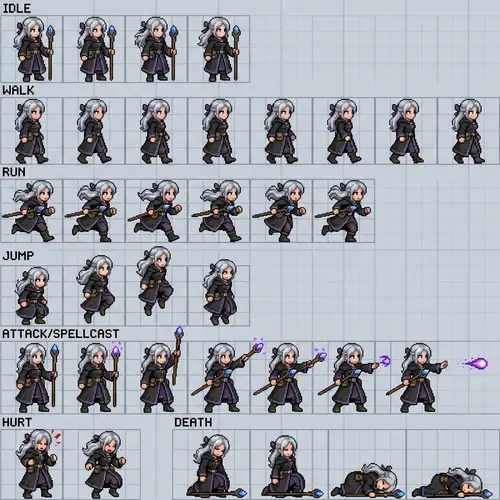 Pixel Art Mage Sprite Sheet for Game Development