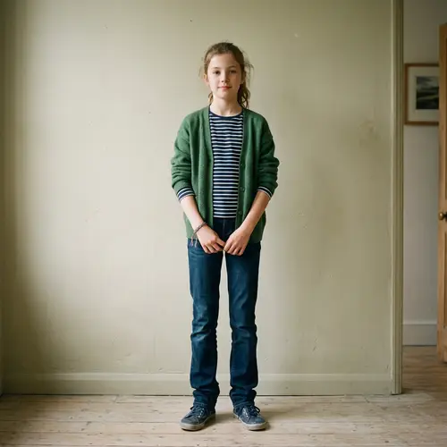 Realistic Image of Eleven-Year-Old Girl with Exceptionally Long Legs