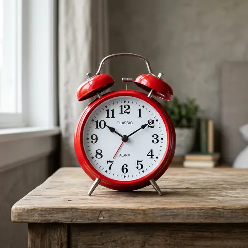 Striking Red Alarm Clock - Time Urgency in Focus