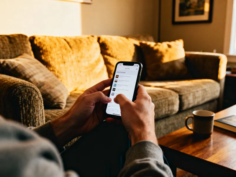 Cozy Living Room POV: Enjoying Mobile Messages