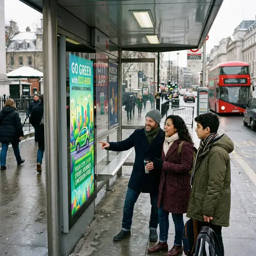 Urban Bus Shelter Advertising Panels | Eco-Friendly Car Service Ad