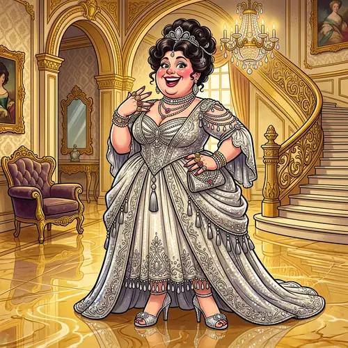 Rich Woman in Silver White Gold Dress | Opulent Mansion - Pixar Themed