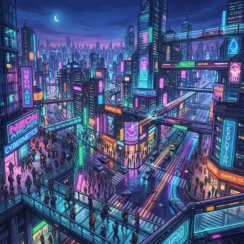 Captivating Cyberpunk Cityscape Illustration at Twilight