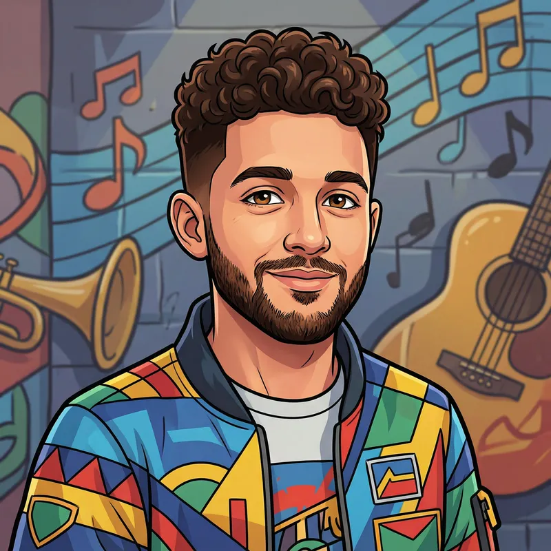 Stylized Illustrated Portrait of a Young Music Artist