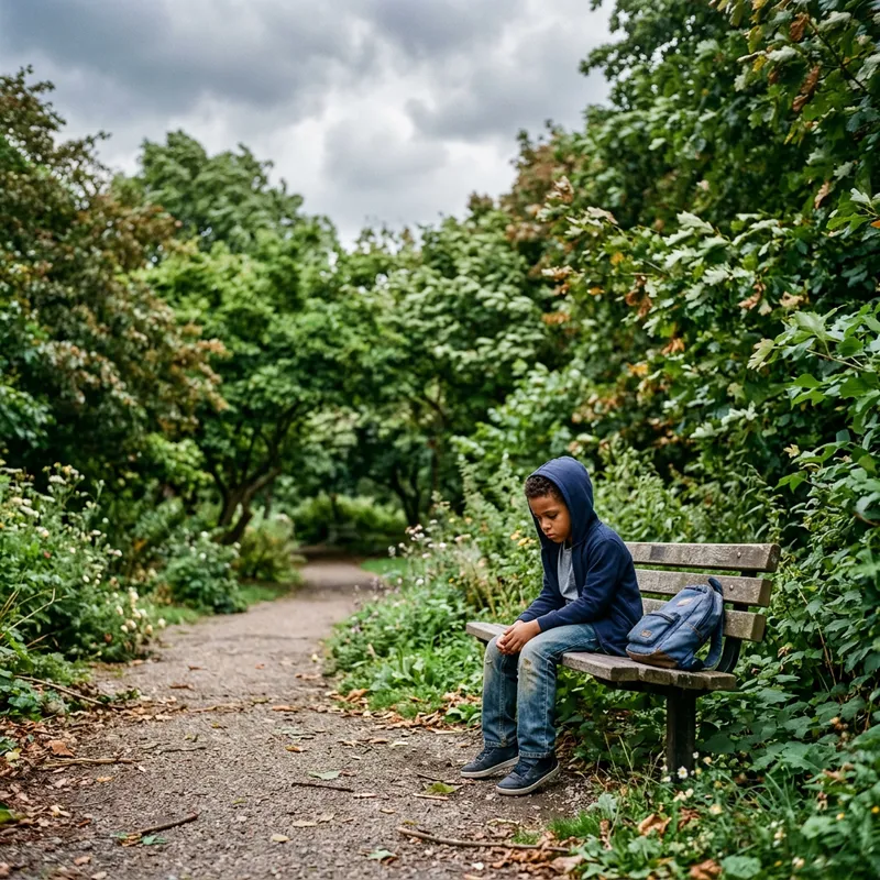 Young African-American Boy in a Sad Park Moment Young African-American Boy in a Sad Park Moment