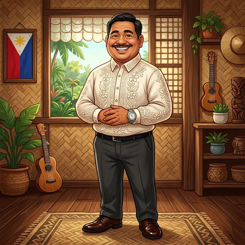 Traditional Barong Tagalog Character in Caricature Style Traditional Barong Tagalog Character in Caricature Style